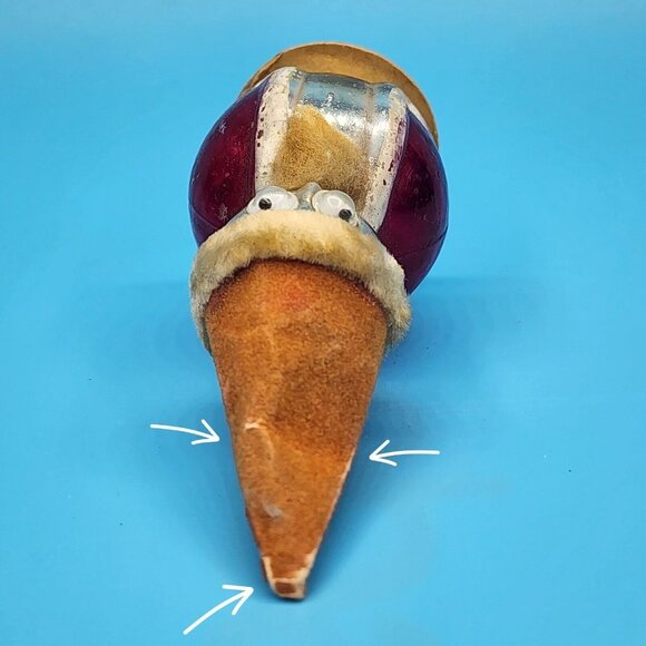 Santa Mercury Glass Ornament Googly Eyes Japan Flocked Hat Chenille v1 Antique - Picture 6 of 8